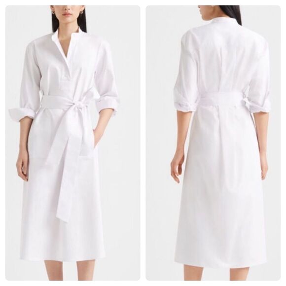 Club Monaco White Half Placket Midi Belted Shirt Dress | Size M - Picture 1 of 11